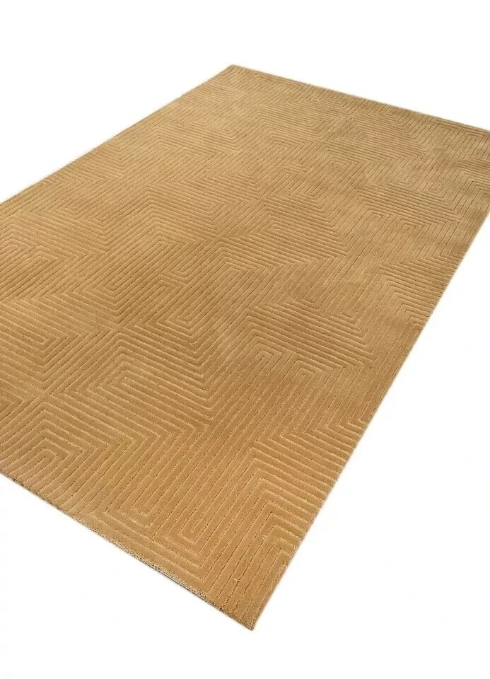 Hand Tufted Modern Geometric Rug Beige Wool Cut Pile Area Carpet Minimalist Text - Image 3 of 4