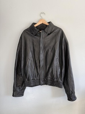 Vintage Luis Alberto Jacket Mens XL Black Leather Bomber Outerwear Korea 80s