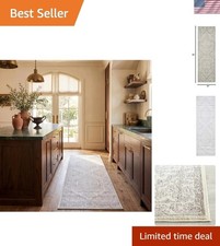Stain Resistant 2'6" x 8' Runner Rug - Elegant Ivory  Silver Oriental Design