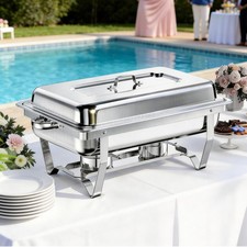 Chafing Dish Buffet Set Stainless Steel, 1 Pack Food Warmers Silver w frame, lid