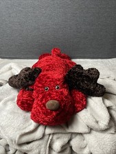 Red Chenille Reindeer Plush Brown Antlers Laying 19"L Stuffed Animal Floppy Toy