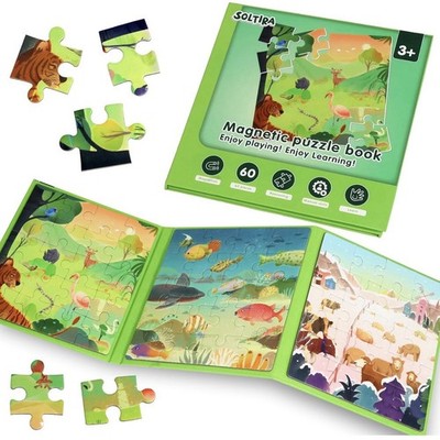 Soltira 60 Pcs Magnetic Puzzle Book for Toddlers 3-5; Fish & Forest Animals