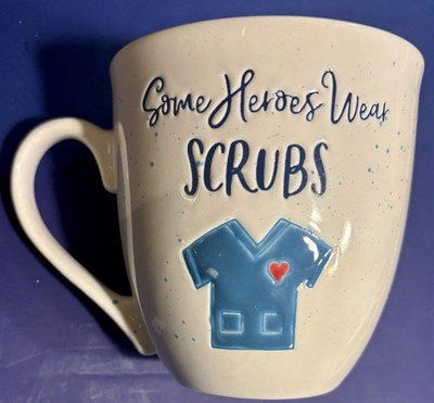 Large Some Heroes Wear Scrubs Coffee Tea Mug Gift For Care Taker Nurse RN NICE!