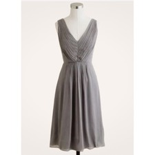 J. Crew Silk Grey 6 V Neck Pleated Chiffon Bridesmaid Formal Dress Cocktail