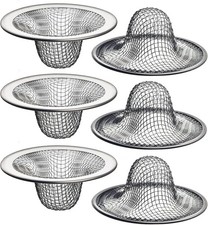 6 Pack - 2.125" Top / 1" Basket- Mesh Sink Drain Strainer Hair Catcher for Bathr