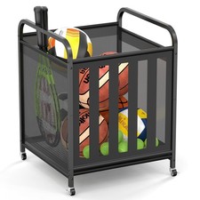 Large Rolling Ball Storage Cart   Metal Ball Bin with Lockable Wheels and Ela...