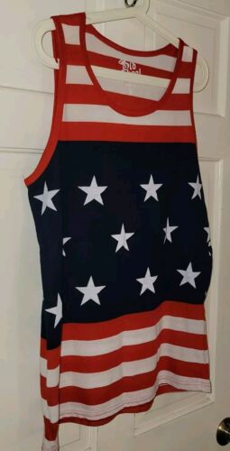 OLD SKOOL Red White Blue USA Flag Stars Stripes AMERICAN Cotton Tank Top. Mens L - Picture 1 of 4