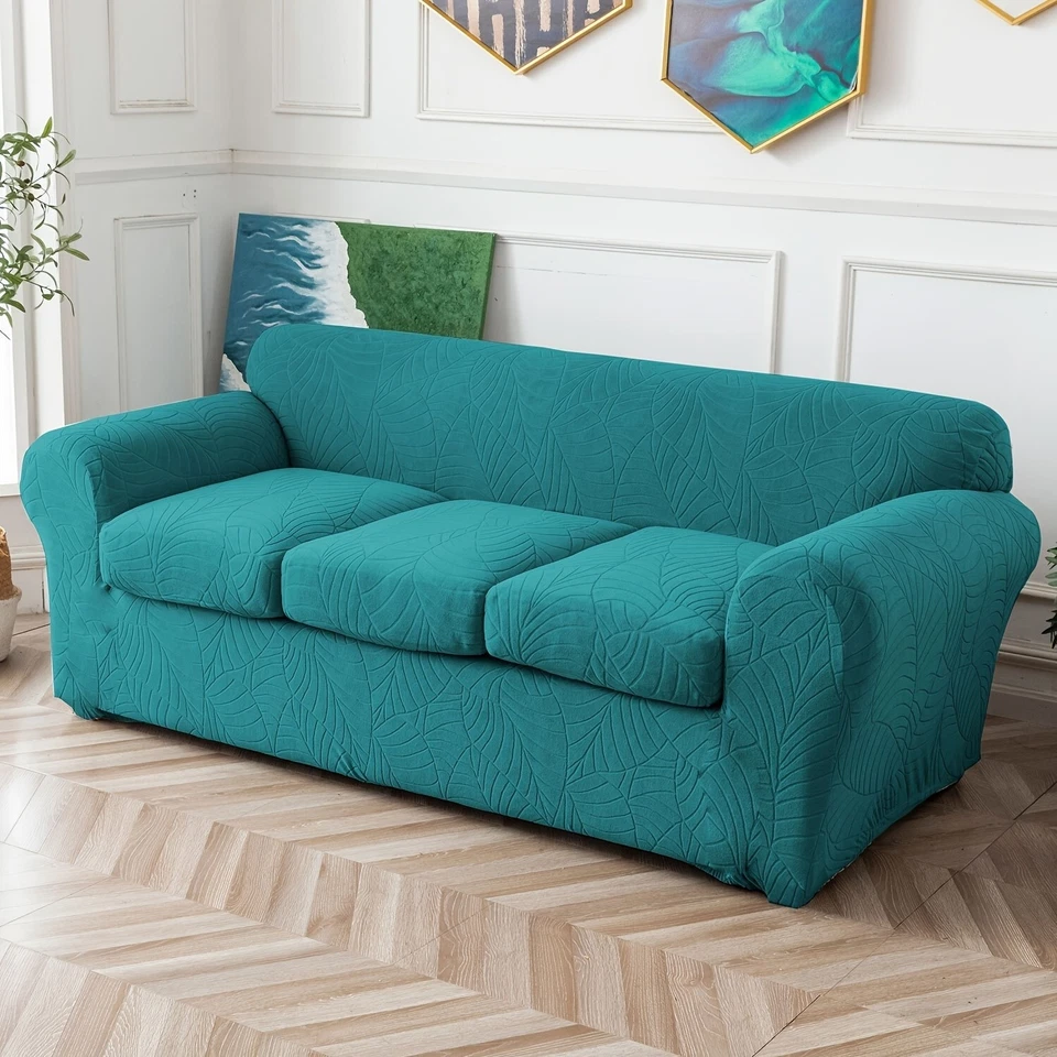 4pcs/set Waterproof non-slip leaf jacquard stretch sofa cover with cushion cover - Image 3 of 4