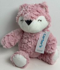 RARE HTF NWT Carters Pink White Shaggy Fox Plush Stuffed Animal Baby Toy 67995