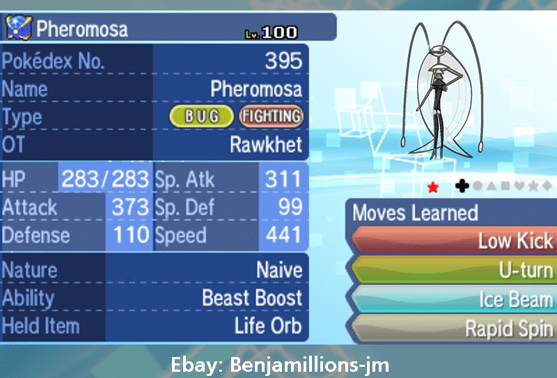 ALL 11 shiny Ultra Beasts level 100 6IVs POKEMON Sun/Moon & Ultra 3DS game  offer