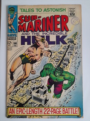 Tales to Astonish #100 Feb 1968 VGC/FINE 5.0 Hulk vs Sub-Mariner Classic battle