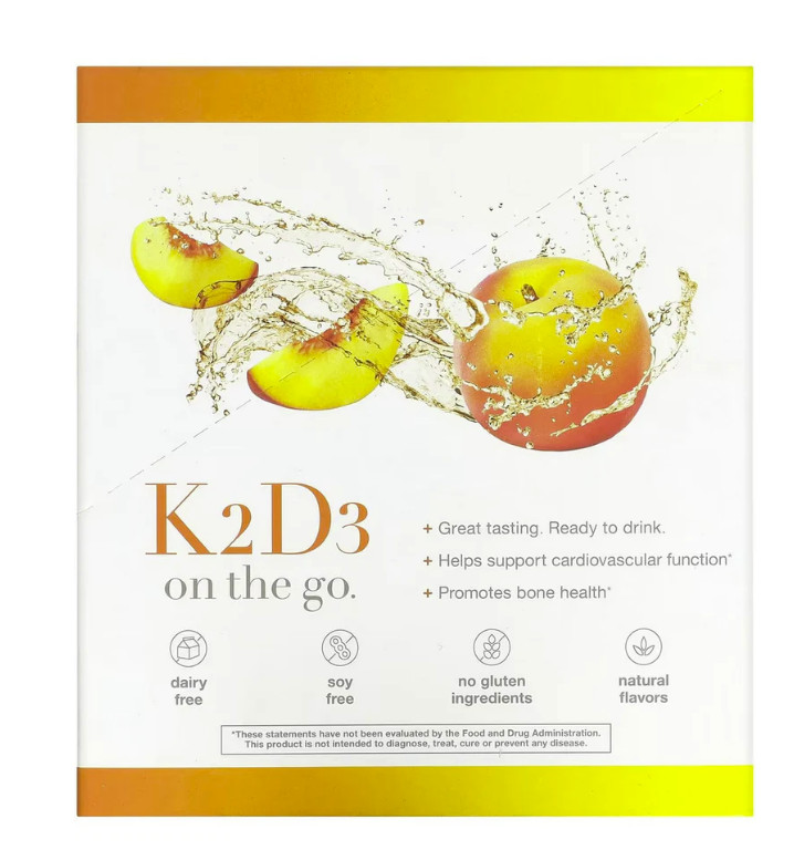 2 Boxes of Youtheory K2D3 on the go daily vitamins liquid Peach 12 sachets New