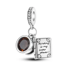 MULA European Silver Plated Charm AAA CZ Book and Coffee Cup For Women Bracelet