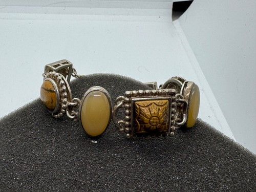 Whitney Kelly Sterling Silver 925 Multi Brown Gemstone Bracelet 8 inches