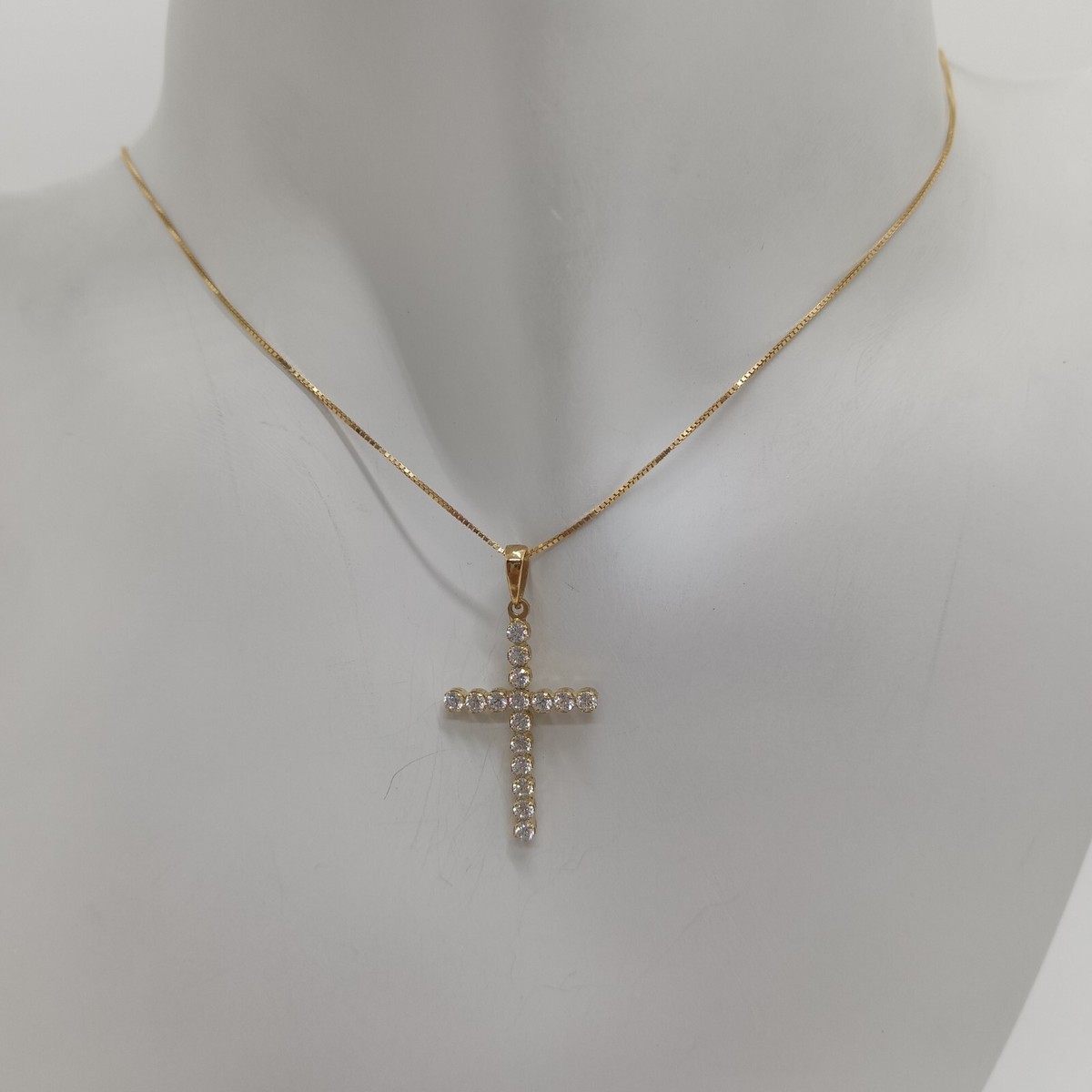 Collana Croce In Oro 18K Per Donna - Ciondolo Croce Con Catena Regolabile
