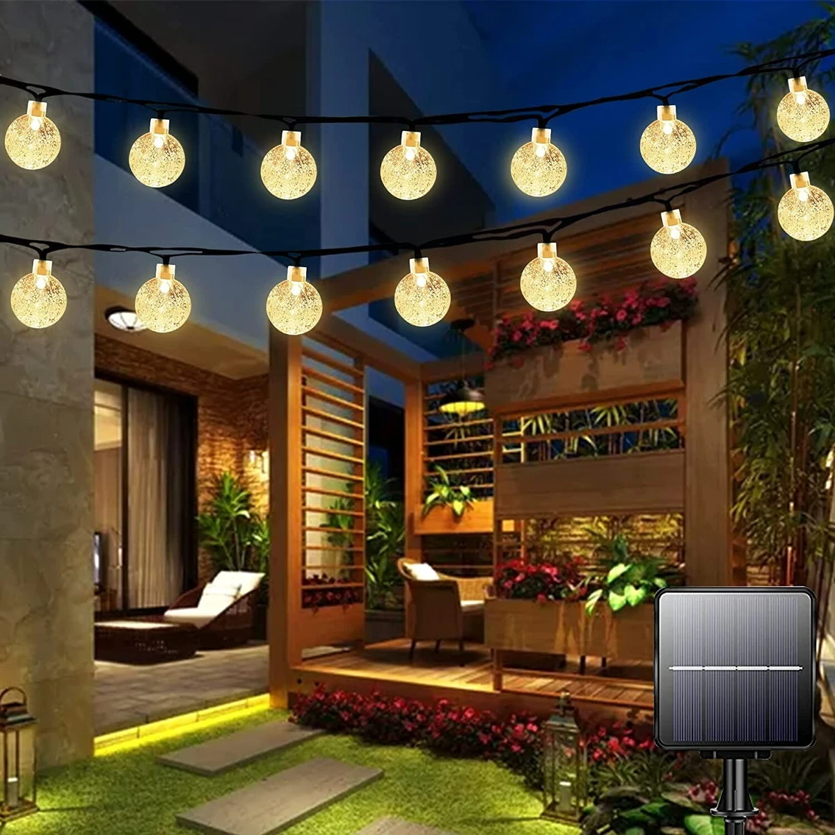 Solar Garden Lights Outdoor Waterproof 50LED 7M 23Ft Globe Fairy Lights Warm wh
