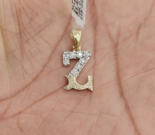 Real Natural Diamond 10kt Yellow Gold Two-tone fanuc style initial Pendant A-Z - Picture 69 of 70