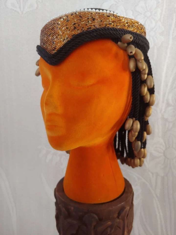VTG PROFESSIONAL⭐THEATRICAL COSTUME HAT HEADPIECE UNIQUE BEADING HEAVY BLK GOLD - Image 3 of 4