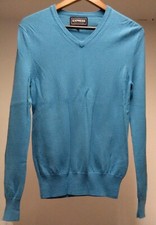Gorgeous EXPRESS Blue MERINO WOOL Women's Size Small S KNIT V-Neck Sweater