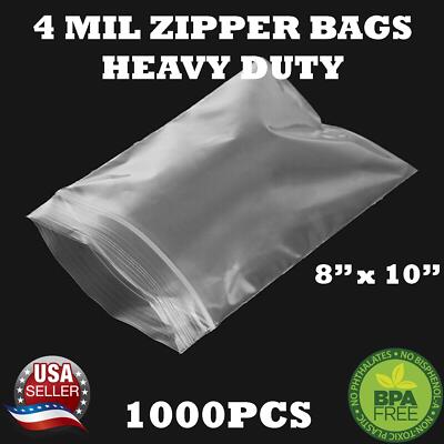 1000 - 8'' x 10'' ZIP SEAL TOP LOCK BAGS CLEAR 4 MIL PLASTIC RECLOSABLE BAGGIES