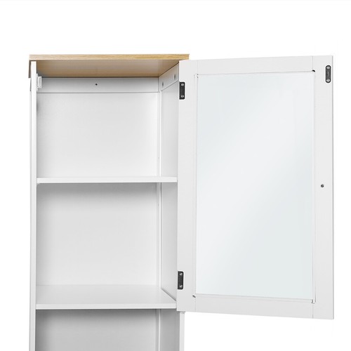 Slim Bathroom Cabinet Glass Door Storage Shelves Tall Cupboard Laundry Pantry - Picture 7 of 12