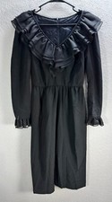 Lilli Diamond Black Ruffle V-Neck Dress Long Sleeve Knee Length Evening Sz 8