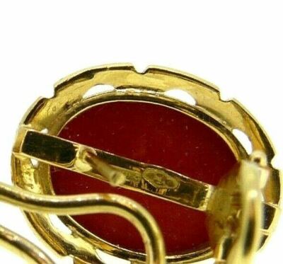 Boucles D'oreilles Vintage Années 60 - Or 18k Massif Avec Corail Naturel, Italie, Fermoir Dormeuse, Occasion