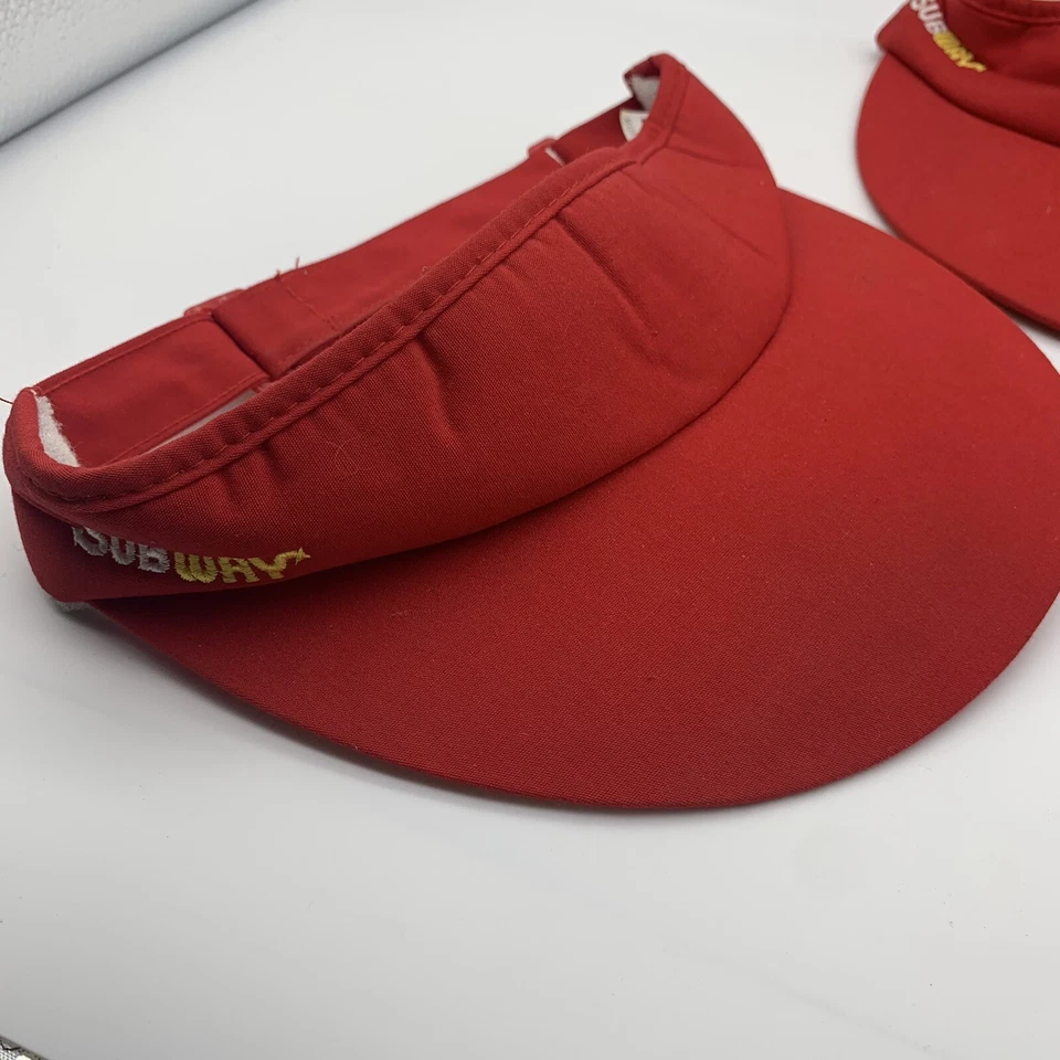 (2) Vintage Subway Employee Visor Hat Cap Red - Image 4 of 4