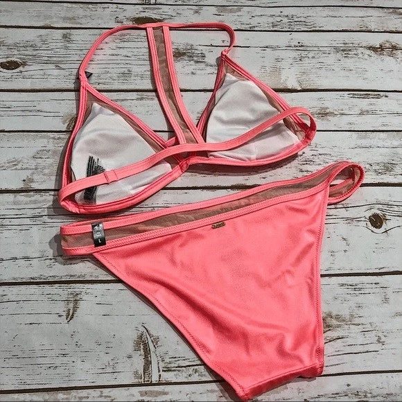 Victoria's Secret Conjunto de Baño ROSA Malla Triángulo T-Back Bikini Coral Naranja ATZ  Foto 2 de 4