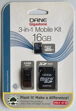 Dane Gigastone 16GB MicroSD Memory Card With Adapter DA-3IN1C416GT3-C