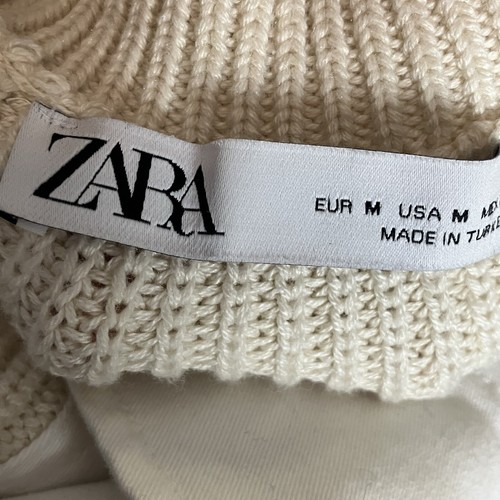 Zara Sweater Womens Medium Ivory Oversized Knit Flap Pocket Buckle Sleeve - Picture 5 of 7