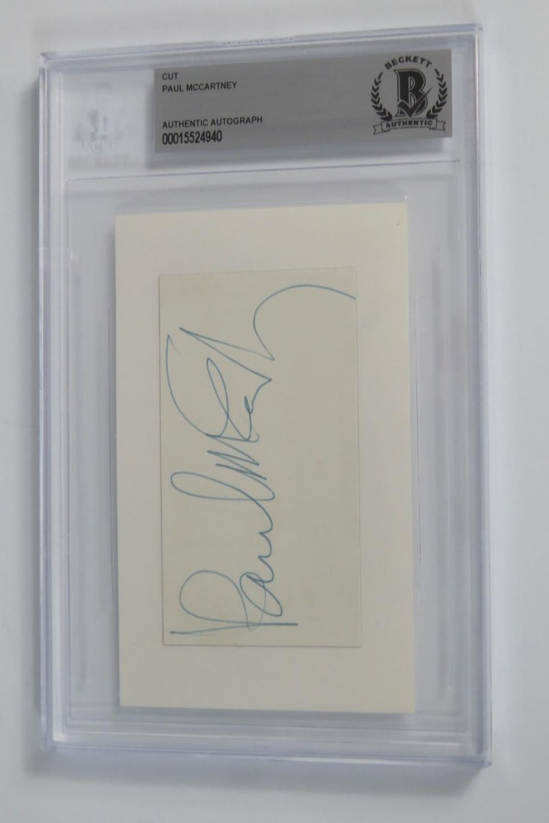 Paul McCartney THE BEATLES Signed Autograph Auto 3x5 Page Cut Slab