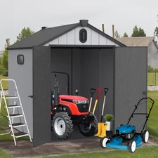6x8 FT Modern Plastic Storage Shed Garden Big Spire Tool Storage for Backyard