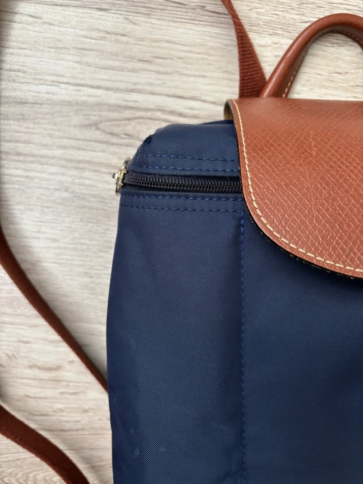 Longchamp Brown/Navy Blue Nylon Le Pliage Backpack USED - Image 2 of 4