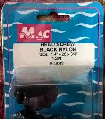 MAC Head Screw Black Nylon 50432 size: 1/4'' - 28 x 3/4'' LOT OF 2