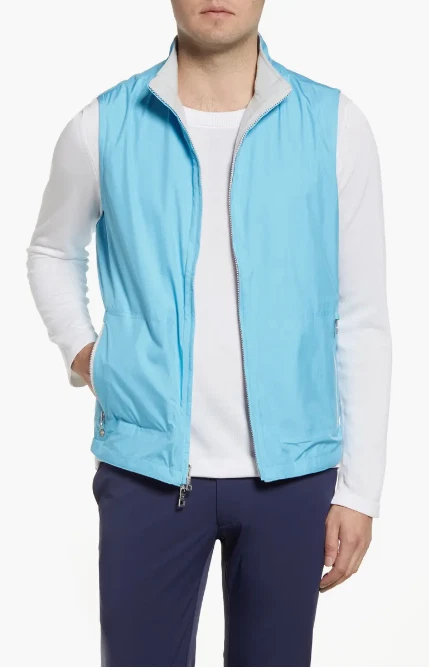 Peter Millar Men's Vest Casual Sport Golf Thermal Block Reversible Zip Blue