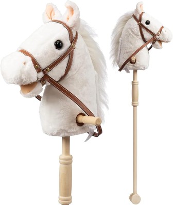 HollyHOME Stick Horse Plush Handcrafted Hobby on a with White 