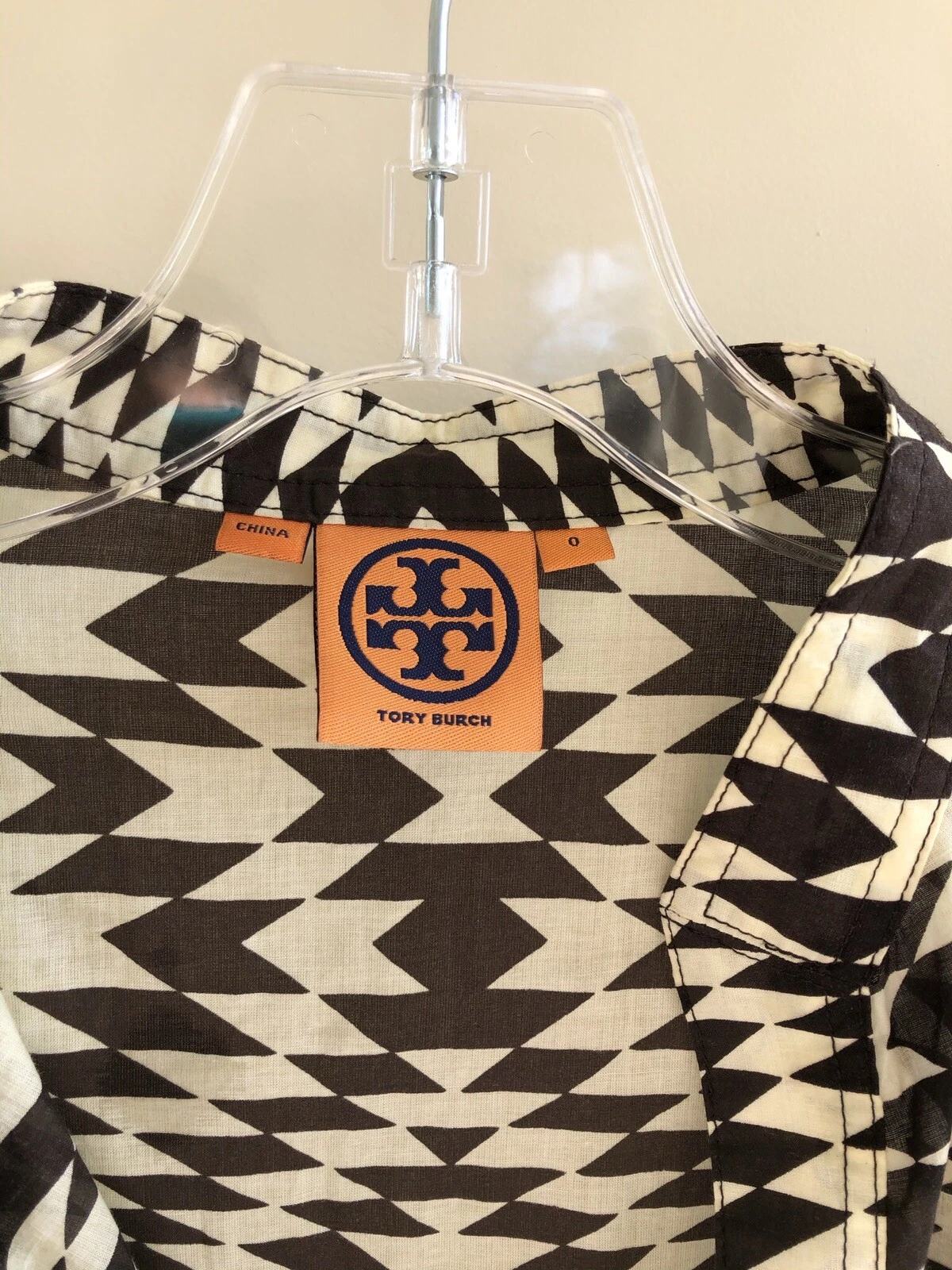 Tunica Tory Burch squisita paillettes impreziosite marrone crema zig zag taglia 0