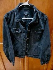 RISEN Jacket Womens LARGE Jean Denim New Essential BLACK R1SE Distressed