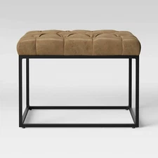 Trubeck Tufted Metal Base Ottoman Faux Leather Brown - Free Shipping & Return