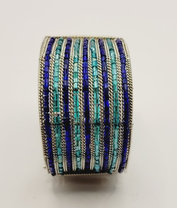BLUE Beaded Multi Colored Hinged Hinged Bracelet … - image 6