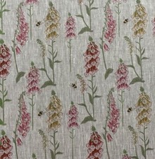 100% Linen Fabric FOXGLOVE FLORAL  Pink Yellow Curtain Blind Upholstery Cushion