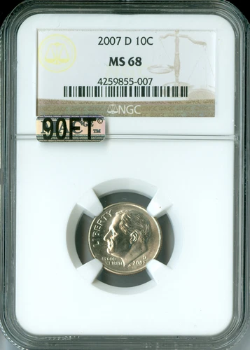 2007 D ROOSEVELT DIME NGC MS68 MAC 90FT BUSINESS STRIKE FINEST GRADE RARE POP 4 