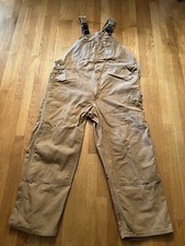 Carhartt Men's Duck Bib Overalls R01 Brown Leg Zipper - Size-46x30 Made In USA