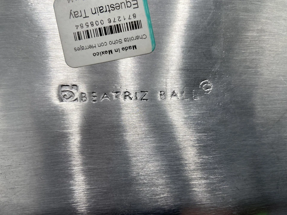 Beatriz Ball Vento Medium Rectangular "Equestrain" Polished Aluminum Tray 9X7 - Image 4 of 4