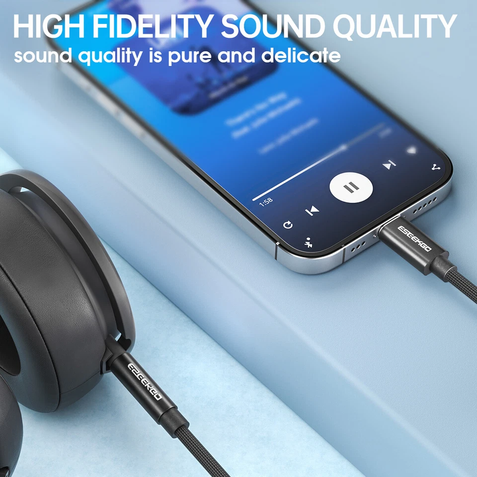 USB-C to 3.5mm Aux Stereo Audio Cotton Mesh Braided Cable - Black, 1.2M - Image 4 of 4