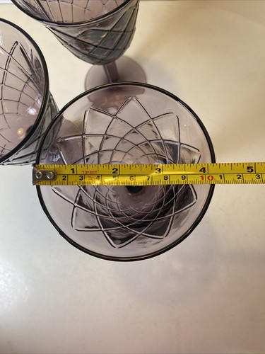 (3) Hand Blown Amethyst Wine Glasses / Goblets With Diamond Lattice Pattern - Picture 8 of 12