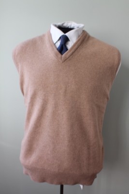 Vtg Brooks Brothers BB 100% Lambswool Sweater Vest Jumper Camel England 44