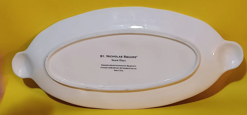 St. Nicholas Square Snow Days Snowmen Platter Excellent Used Condition 16-1/4”L - Image 3 of 3