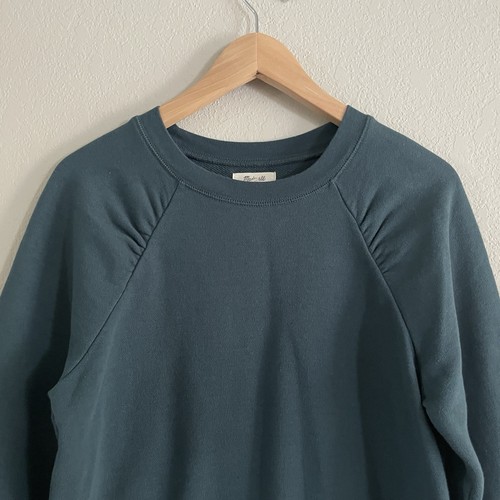 Madewell Crewneck Sweatshirt Pullover Womens Size Medium Green Cropped Ruched - Picture 2 of 11